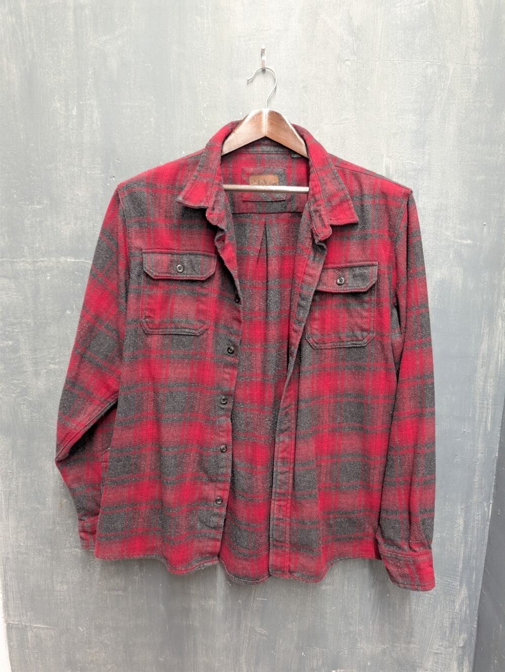 Orvis Red Gray Plaid HEAVY Premium Flannel Shirt/Shacket Long Sleeve XXL Pockets - Picture 1 of 9